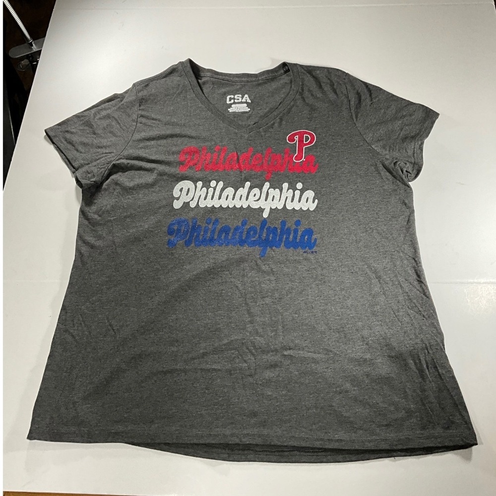 CSA Philadelphia Phillies Womens 2XL V-Neck T-Shirt Charcoal Grey MLB Fan Gear